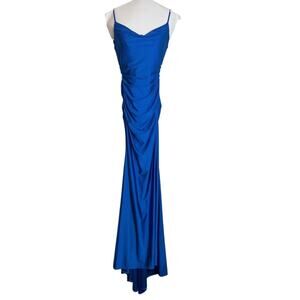 B Darlin Womens Maxi Dress 1/2 Blue Ruched Bodycon Spaghetti Strap Prom Dress